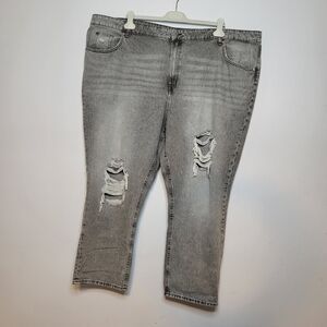 H&M Washed Distressed Grey Straight High Waist Jeans Size 3XL